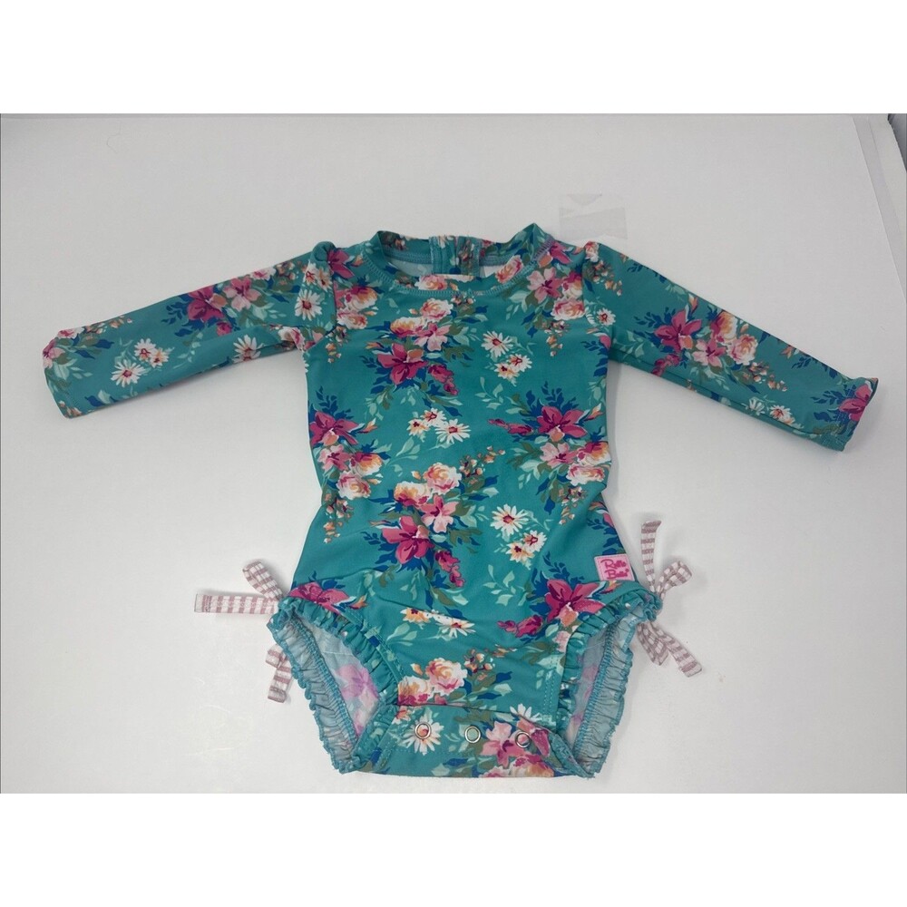 Ruffle Butts Blue / Green Bodysuit One Piece with Long Sleeves Size 6-12M months
